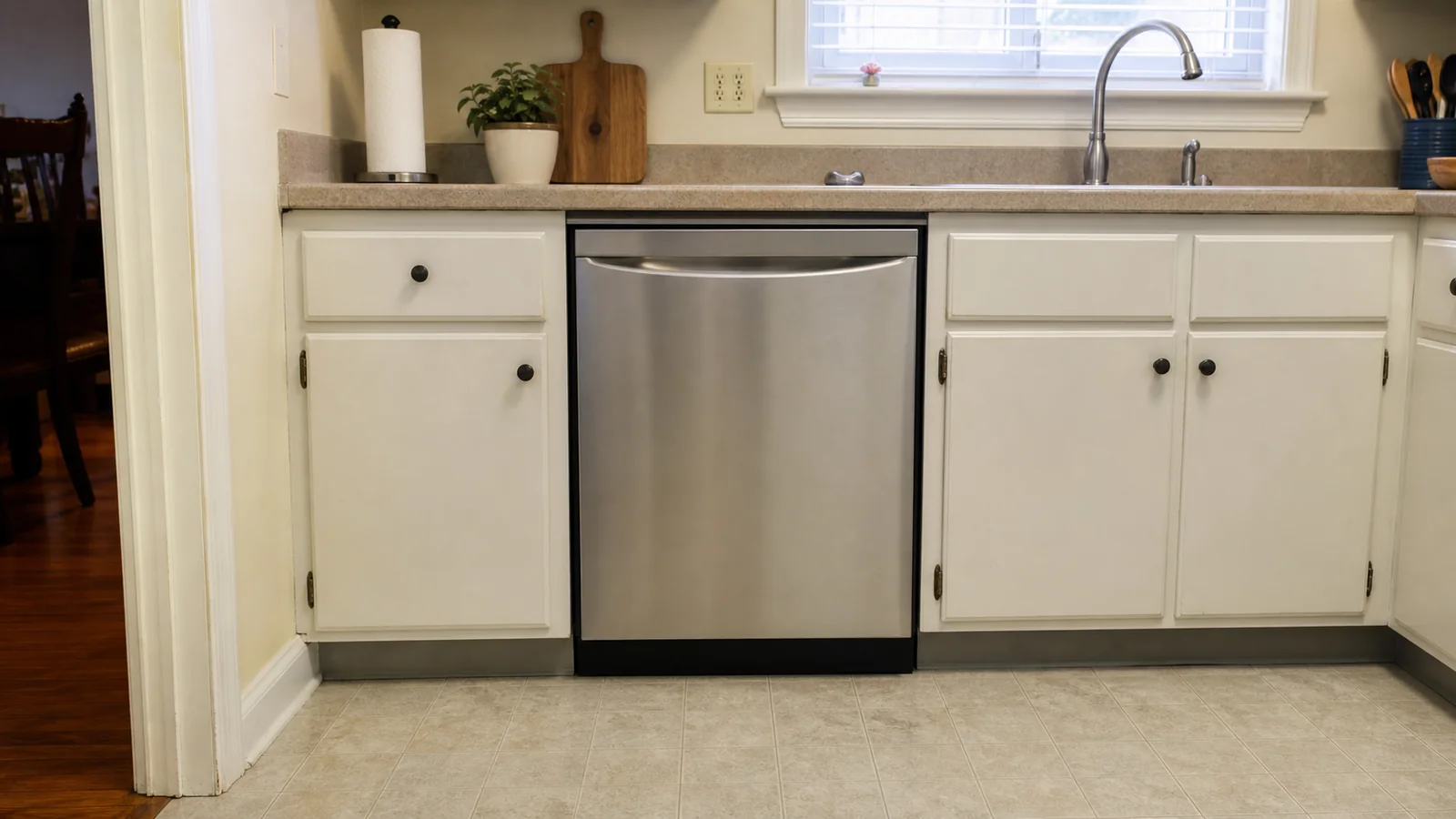Representative finished dishwasher installation in a residential kitchen.