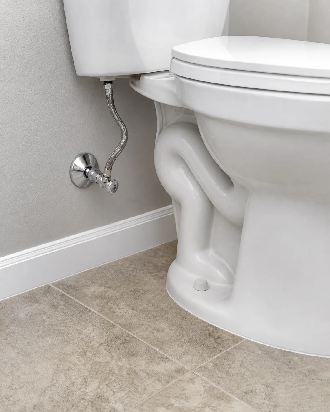 Representative toilet base and water-supply connection detail.